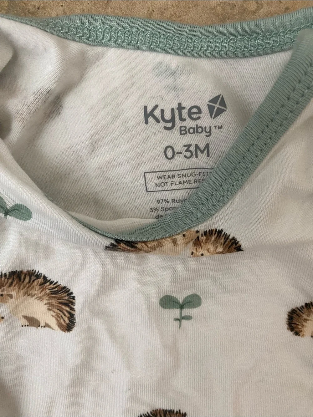 Kyte Baby 0-3m Bamboo Rayon Prickle Hedgehog Print Sage Snap Baby Bodysuit